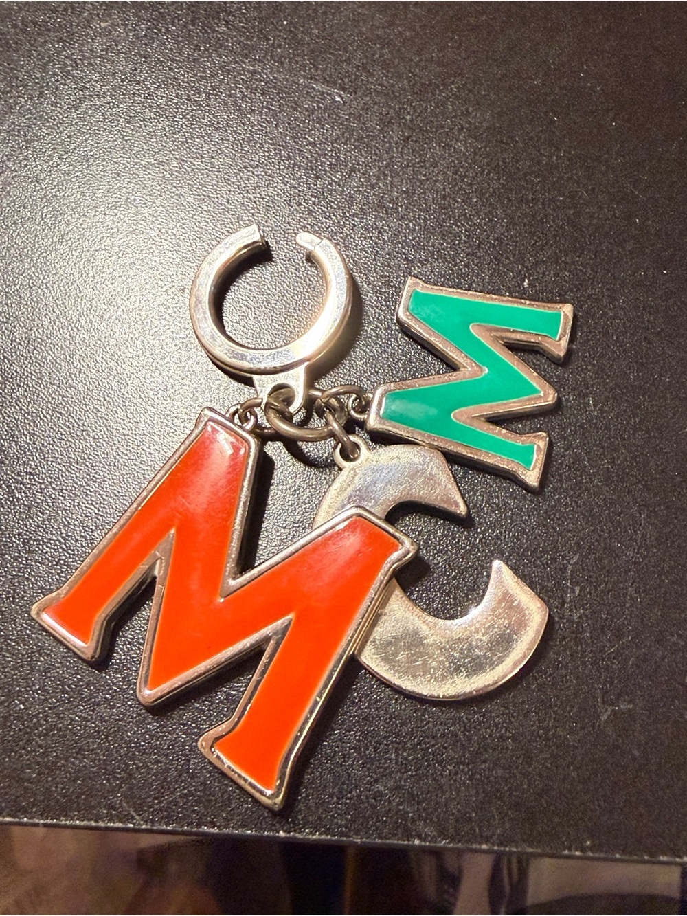 MCM Red and Green Enamel Letter Charm Keyring